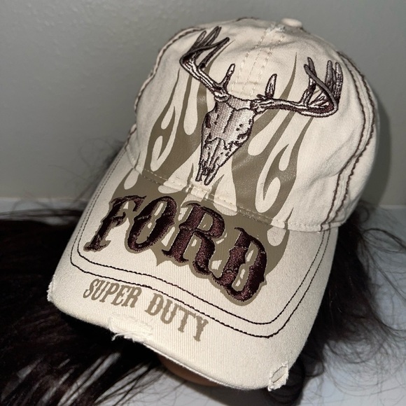 Ford Super Duty Beige Cap with Deer Skull Design - Picture 1 of 9